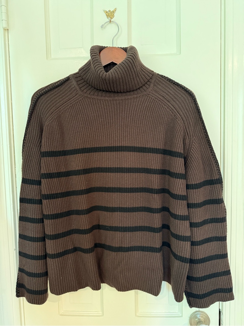 Women's Brown & Black Striped Turtleneck Hyacinth House Sweater